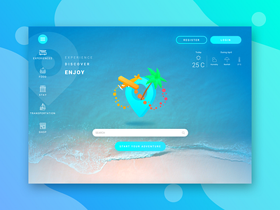 Travel Site Landing beach header illustrator landing menu search sketch travel ux ui web design