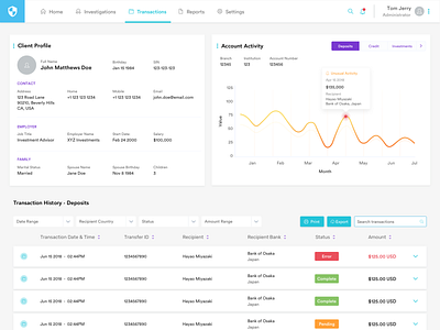 AML Dashboard - Client Profile aml client client details dashboard dashboard app dashboard design infograph infography mockup sketch uxui