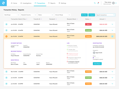 AML Dashboard - Transaction Details aml dashboard dashboard app dashboard design mockup money transfer sketch transactions uxui