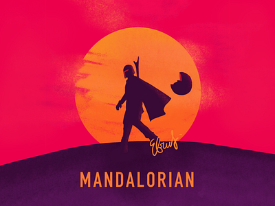 Mandalorian baby yoda design disney fanart graphic design illustration illustrator ipad mandalorian poster procreate procreate app starwars sunset the mandalorian vaporwave