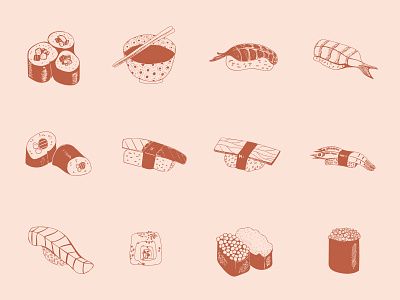 Sushi illustrations food hand drawn icons illustration pen and ink sushi