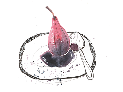 Poached pear in red wine