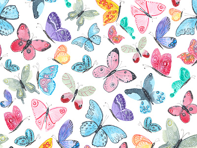 Spring Butterflies butterflies hand painted illustration pattern design spring surface pattern design watercolour