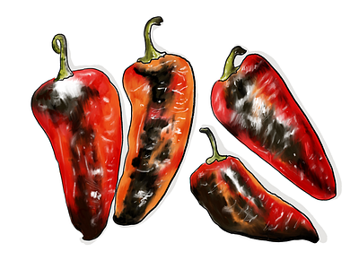 Roasted Peppers drawing food food illustration illustration inktober 2018 peppers procreate scorched