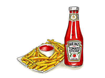 Ketchup and Fries bottle digital art drawing food food illustration illustration inktober 2018 packaging