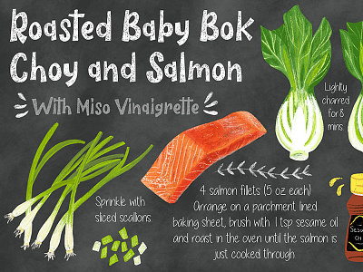 Roasted Baby Bok Choy bok choy editoral illustration food food art food drawing food illustration illustrated food illustration salmon illustration vegetable illustration