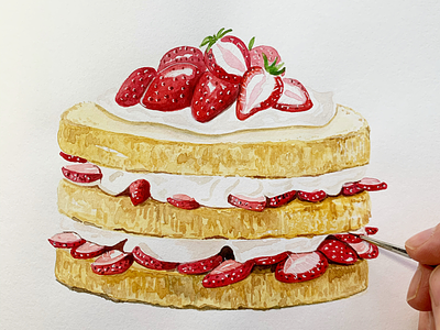 Strawberry Shortcake art cake food food art food illustration illustration painting strawberries watercolour