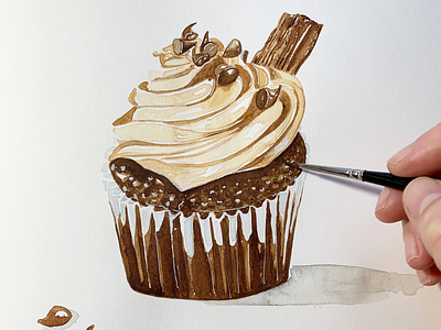 Chocolate cup cake - food illustration cakes cupcake cupcakes food food art food illustration food painting watercolour