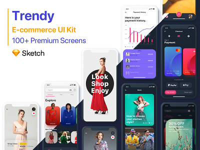 Trendy | E-commerce UI Kit app dailyui design e commerce e commerce app flat graphics illustration payment ui ui8 uidesign uikit ux vector