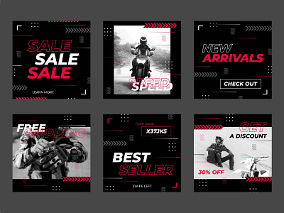 Instagram sale posts collection design free instagram instagram post motorbike vector