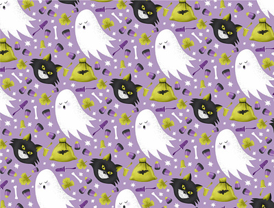 Halloween pattern cat design ghost halloween illustration pattern vector