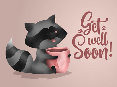 Get well soon illustration design health illustration procreate racoon vector