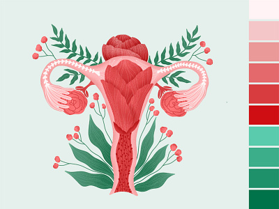 Female reproductive system with flowers illustration