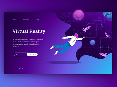 Virtual reality landing page design illustration landing landing page space spaceman spaceship ui ux vector virtual reality web