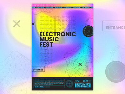 Electronic Music Fest [Bundle] banner colorful design facebook cover gradient instagram post instagram stories invitation landing page music fest photocall poster stiker texture vector