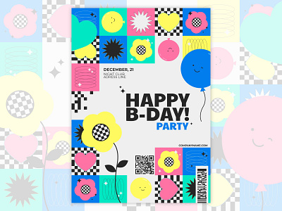 Flat Mosaic Birthday [bundle] birthday colorful design emoji flat illustration mosaic poster vector