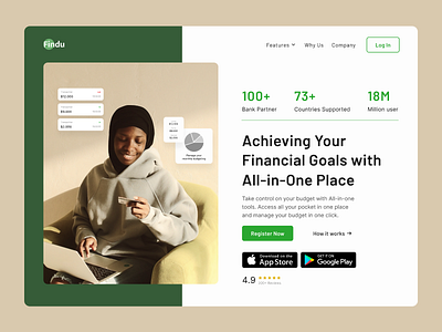 Findu Finance Website Design finance finance apps finance web hero banner homepage inspirations minimalist modern simple site ui uiux web web layout website