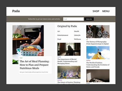 Padu Magazine Web Design editorial home page layout magazine minimalist news ui web web page