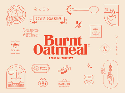 Burnt Oatmeal branding breakfast icon illustrator linear oatmeal peach typography vancouver vector