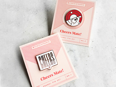 Cheers Mate! Enamel Pin Set art enamel lpel packaging pin pink rosegold vector