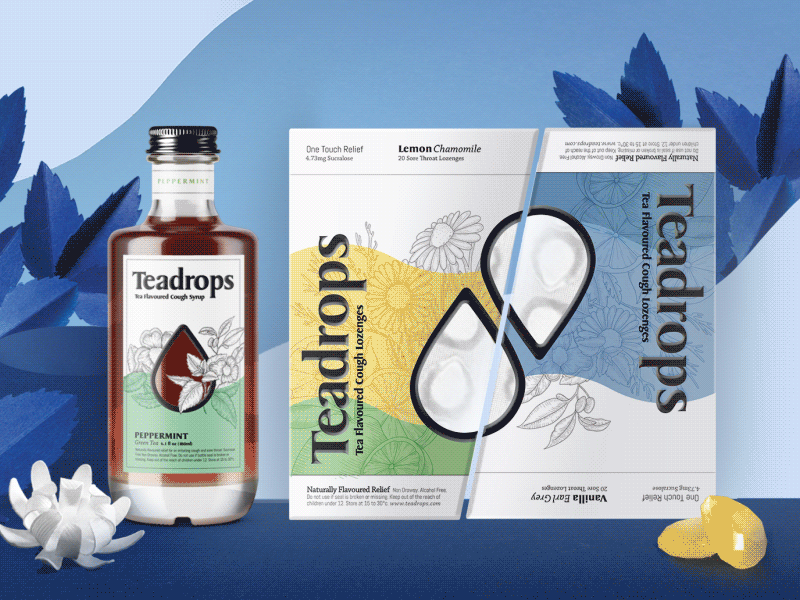 Teadrops bottle chamomile cough syrup design earl grey flower medecine origami packagedesign packaging papercut product student tea