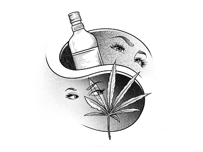 Marijuana vs Alcohol alcohol art drawing eyes face illustration leaf marijuana procreate spot weed