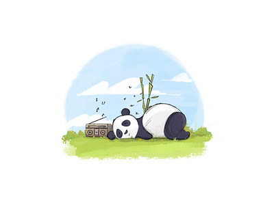 Sleeping Panda bamboo blue cute green illustration music panda panda bear radio sketching sky sleeping