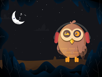 Owl dark headset moon night nocturn owl singing stars