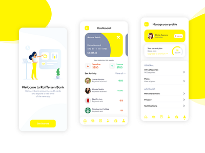 Raiffeisen Mobile Bank - Concept app art bank branding clean clean design concept design flat graphic graphic design illustration minimal mobile mobile app mobile ui raiffeisen ui ux web