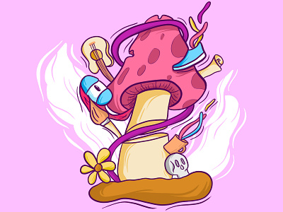 Mushroom doodle colorful design flat illustration