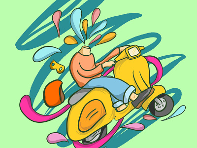 vespa doodle fun ride colorful design doodle flat illustration vector