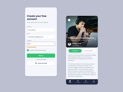 Language App Concept app green white