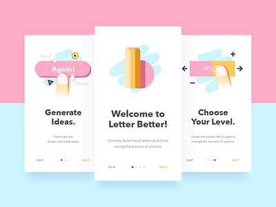 Letter Better Onboarding Screens app illustration letterbetter lettering onboarding