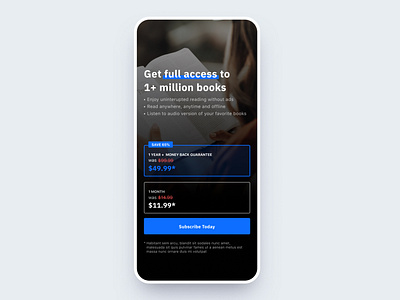 Reading app Pricing page