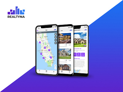 Realtyna App app design blue mobile purple real estate ui ux