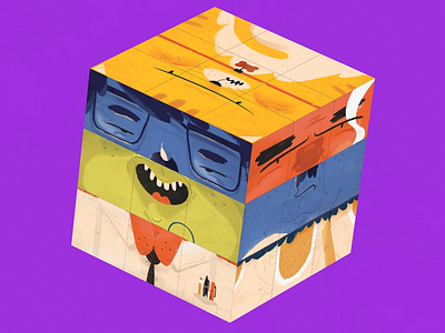 Game Face character cube eyes faces game illustration mouths puzzle rubik