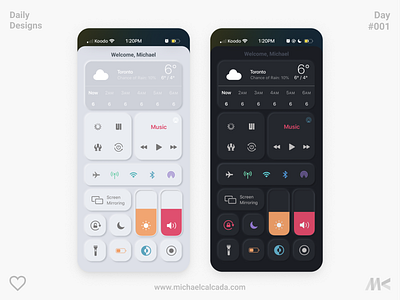 Daily Designs in Quarantine #001 center concept control dark design ios ios design light quarantine redesign redesign concept ui ux