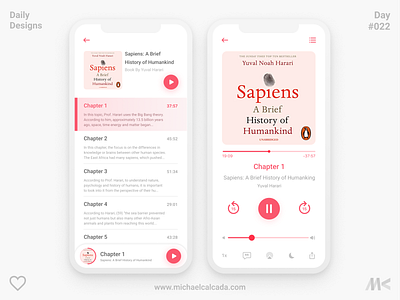 Daily Designs in Quarantine #022 app audio player audiobook book books concept coronavirus covid19 dailyui design illustration ios lyrics play podcast progress red sapiens ui ux