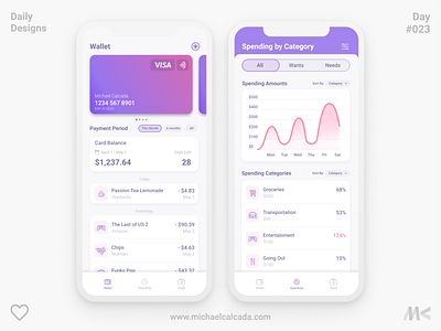 Daily Designs in Quarantine #023 app bank bank card card category concept covid19 dailyui design entertainment ios purple shopping sorting tacking transportation ui ux visa wallet