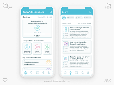 Daily Designs in Quarantine #031 app appdesign balance calm clean covid design headspace meditation mindful mindfulness minimal neumorphism neuomorphic neuomorphism pretty quarantine uxui