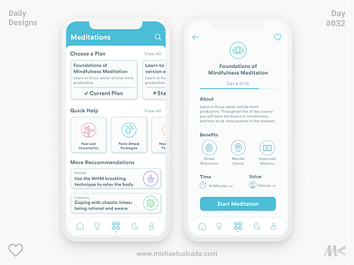 Daily Designs in Quarantine #032 app calm card coronavirus covid19 dailyui design drink friends headspace ios meditate meditation mindfulness plan screen tracking ui uiux ux