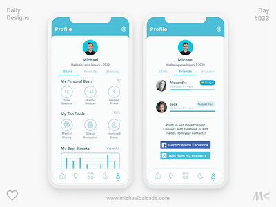 Daily Designs in Quarantine 33 app balance calm clean coronavirus covid19 design goals headspace meditate meditation mindfulness profile serenity stats ui user userexperience userinterface ux