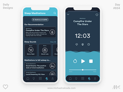 Daily Designs in Quarantine #034 app balance calm clear concept coronavirus covid19 dailyui dailyuichallenge dark darkmode design headspace meditate meditation mind mindfulness sleep ui ux