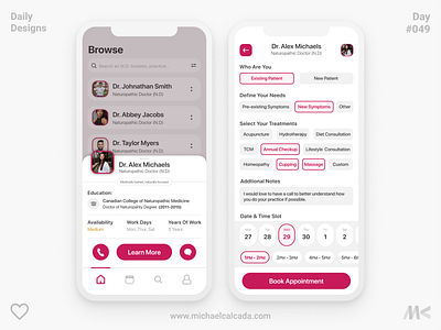 Daily Designs in Quarantine #049 acupuncture consultation dailyui doctor doctor appointment homeopathy medecine naturopath naturopathic naturopathy patient schedule symptom tcm uidesign uiux
