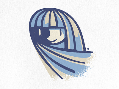 Blue hair girl graphic design illustration
