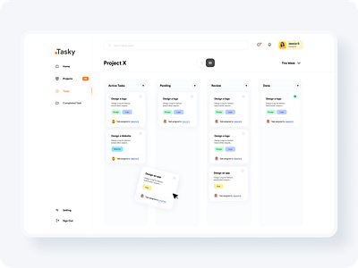 Tasky home page design app application logo manage task tasky time track ui uiux user interface ux web website