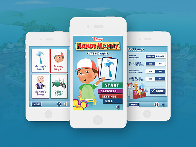 Handy Manny Flash Cards App educational game ios mobile app ui design visual design