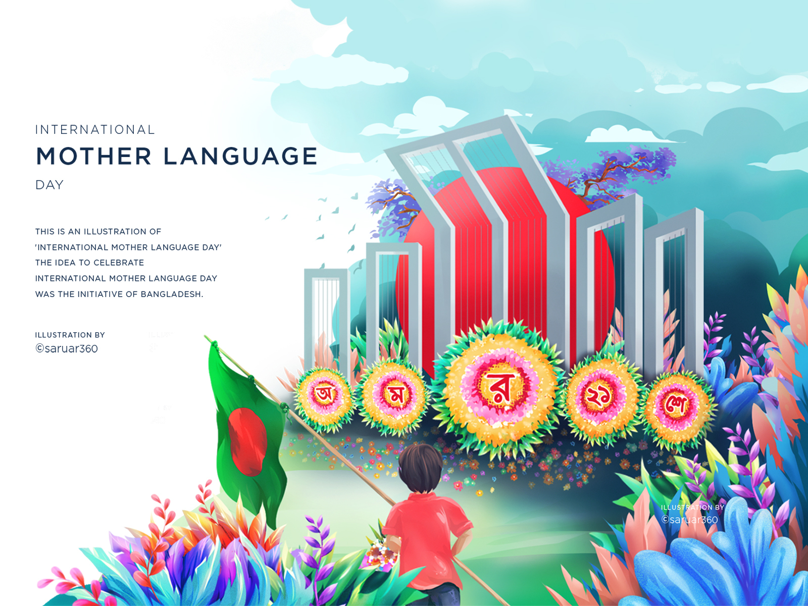 How to draw scenery of international mother language day / 21st  February.Step by step(easy draw) - YouTube