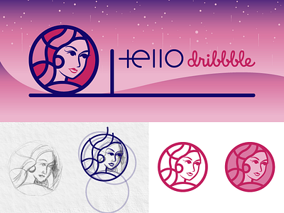 Hello Dribbble bread byte design debut first shot hello hello dribbble iconic logo pink purple steps