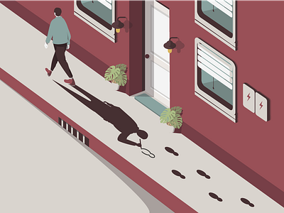 My past. building illustration isometric shadow walking